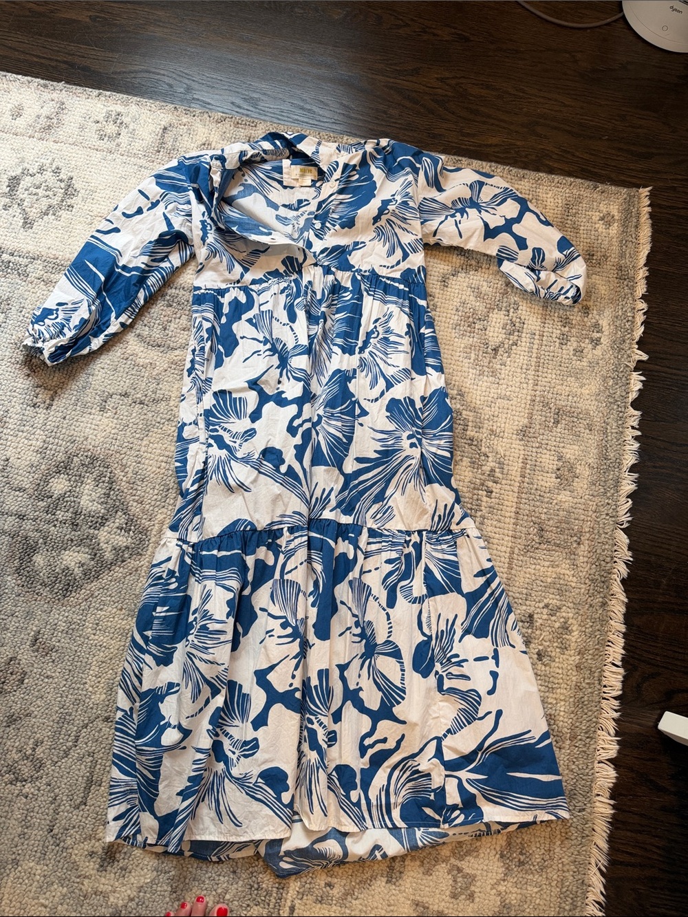 Maeve White Maxi Dress with Blue Floral Print